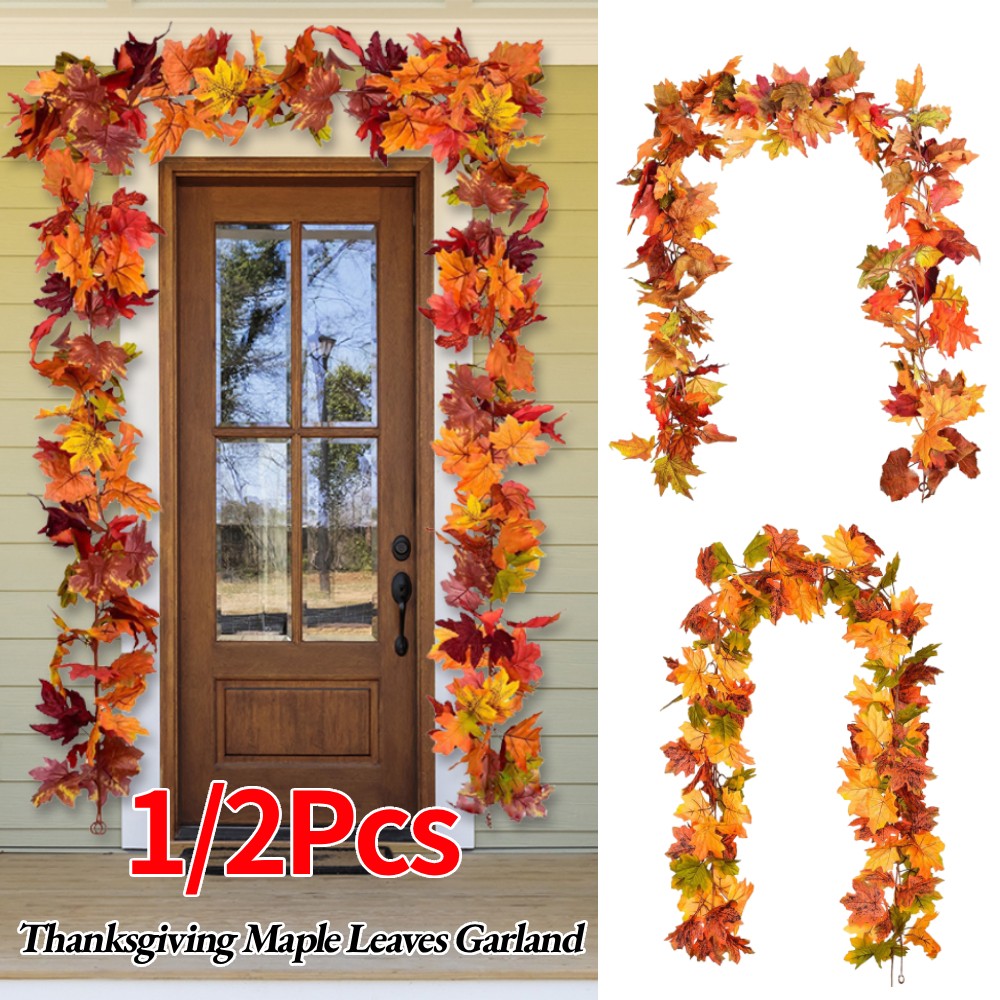 1/2Pcs 175cm Artificial Fall Maple Leaf Garland Fake Plants Autumn Decor Leaves Vine for Thanksgiving Halloween Decoration Gifts