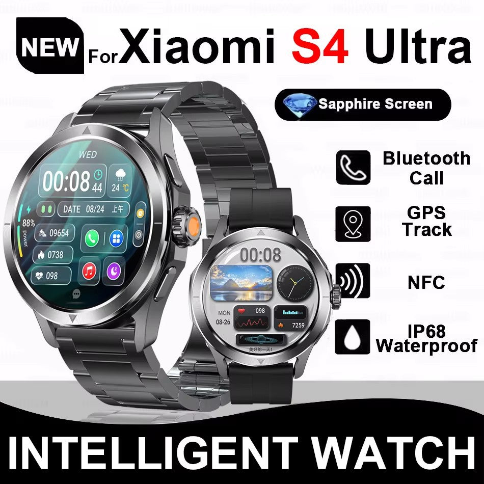 Novo Para Xiaomi S4 Ultra Outdoor Sports Smart Watch Masculino 1,53 polegadas AMOLED NFC GPS Bússola Frequência cardíaca À prova d'água Chamada BT Smartwatch