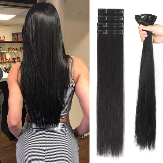 LUPU Synthetic Fiber Hair Extensions, Easy to Wear, Heat-Resistant, 16/20/24 Inch, Set of 4 Pieces, Versatile for All Users