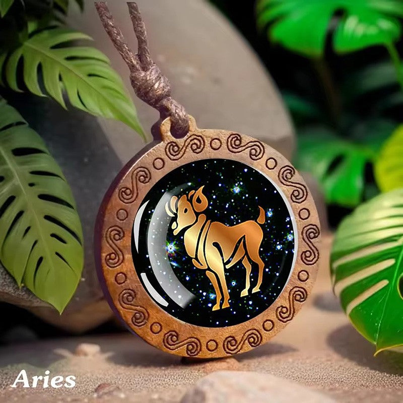 Colar De Vidro Vintage Com 12 Signos Do Zodíaco Corrente De Corda Longa Ajustável Joias De Constelação