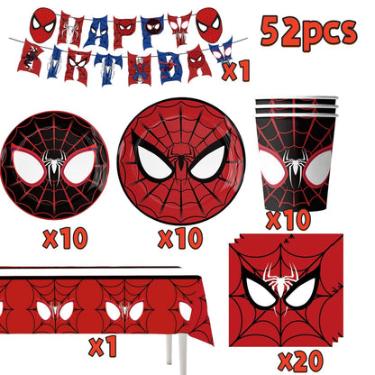 Mask Spider Hero Birthday Party Supplies Tableware Kit Plates Cups Tablecloth Backdrop Balloons Kids Party Decorations Favors