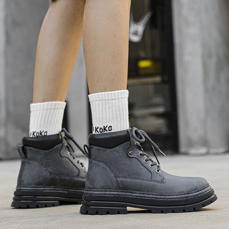 Leather Ankle Boots Stylish Walking Shoes Outdoor Men Casual Footwear Winter Plush Snow Boots New Trendl Mens High Top Shoes