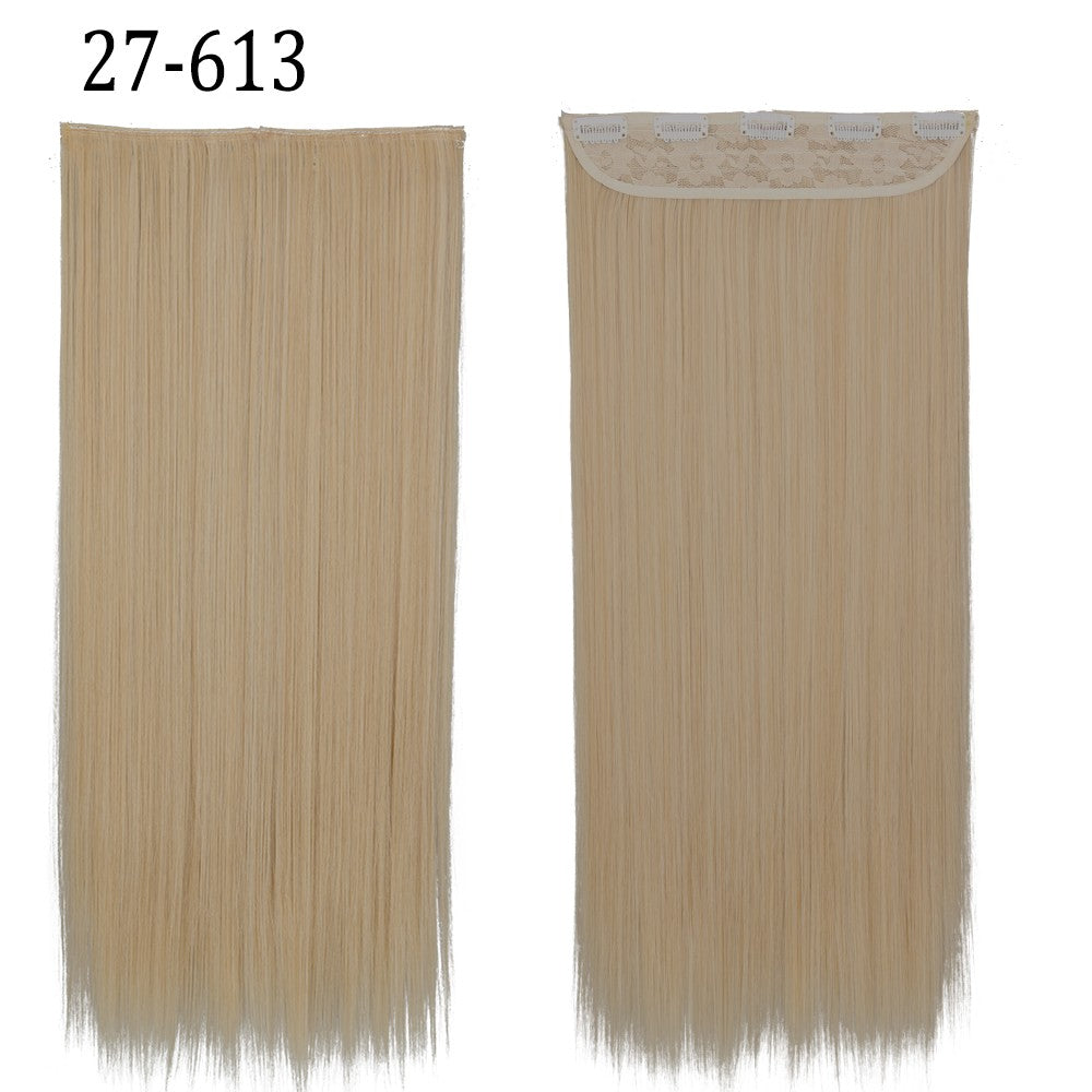 Apliques de Cabelo Sintético Liso Comprido de 5 Clipes 22'' Fibra de Alta Resistência ao Calor Preto Castanho Loiro