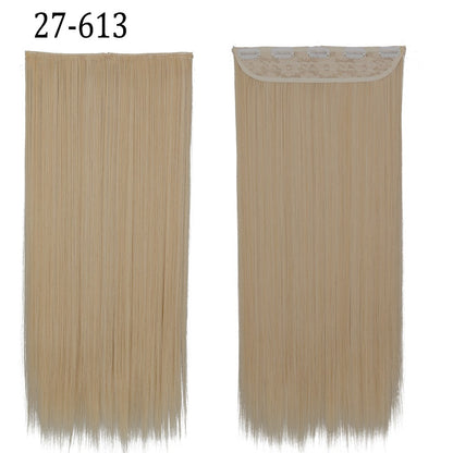 Apliques de Cabelo Sintético Liso Comprido de 5 Clipes 22'' Fibra de Alta Resistência ao Calor Preto Castanho Loiro