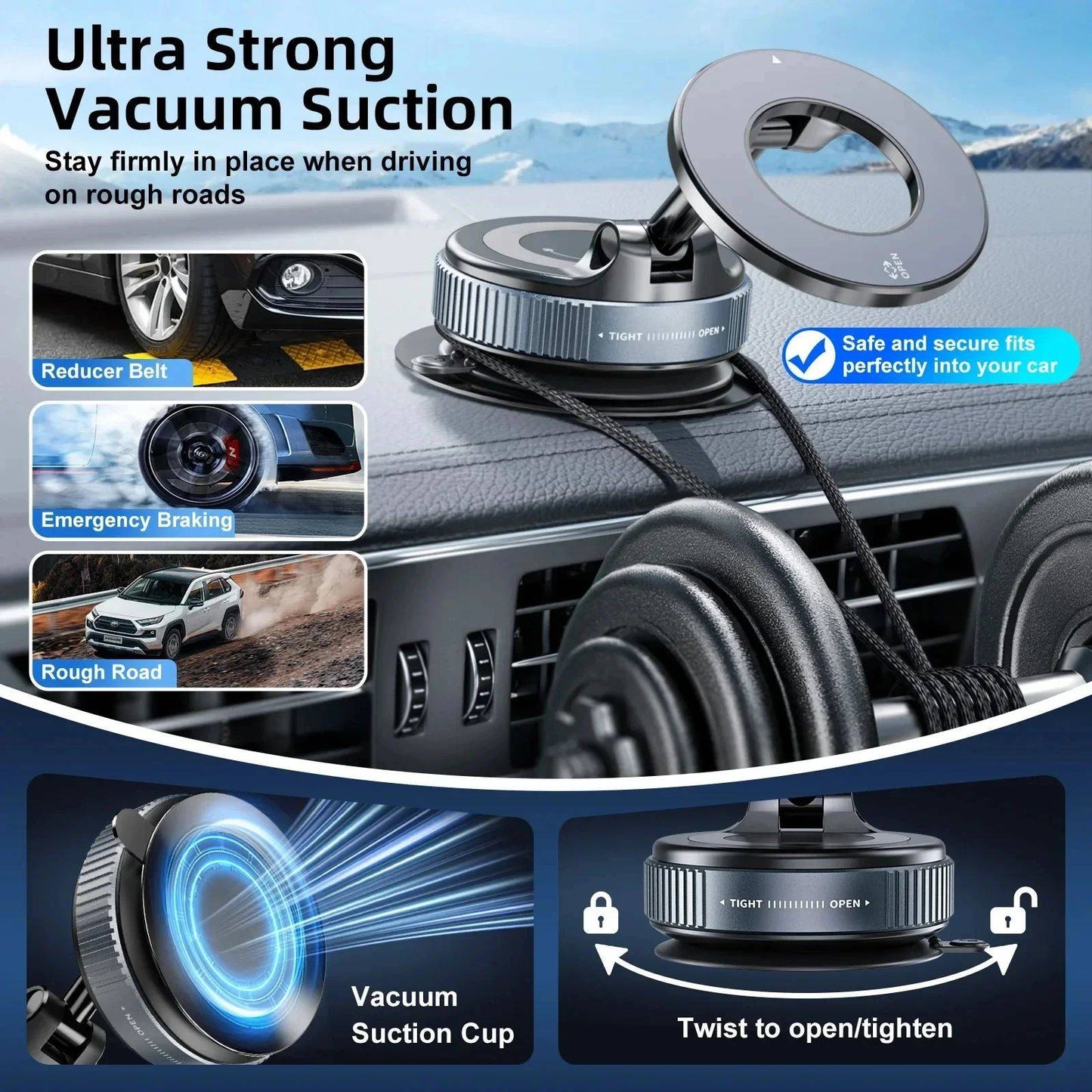 Suporte magnético forte para telefone Xiaomi, design dobrável, suporte automotivo a vácuo ajustável em 360° para celular para transmissão ao vivo em iPhone