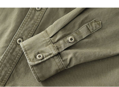 2025 Spring New American Retro Heavyweight Woven Cargo Shirt Men's Simple 100% Cotton Washed Double Pocket Blousers Loose Caot