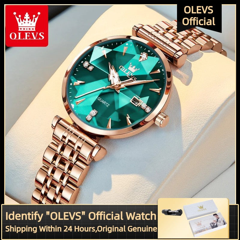 OLEVS 5536 Luxury Brand Diamond Quartz Women's Watch Fashion Elegant Rose Gold Waterproof Women's Watch Bracelet Set Reloj Mujer