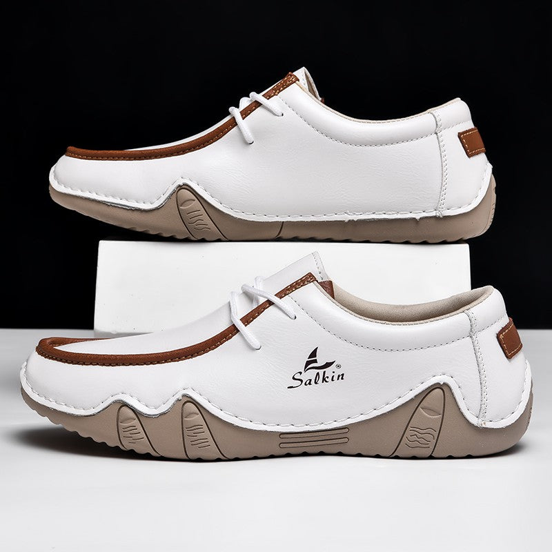 New 2024 Fashion Handmade Leather Casual Men Shoes Design Sneakers Man Loafers Breathable Low Top Flat Shoes Driving Plus Size