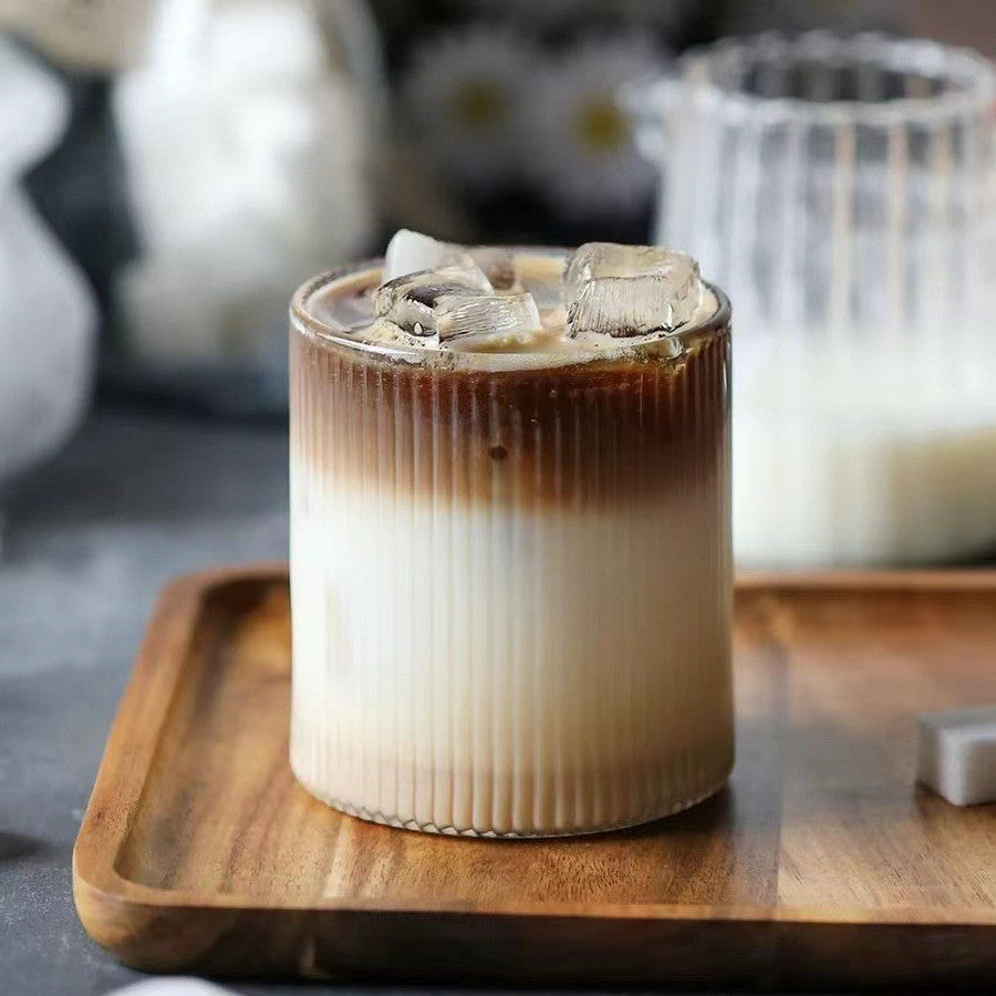 Copo de Vidro Listrado para Uso Doméstico, Copo Transparente para Café, Leite, Suco Gelado, Caneca de Chá, Latte, Utensílios de Bar, Decoração Retrô para Casa