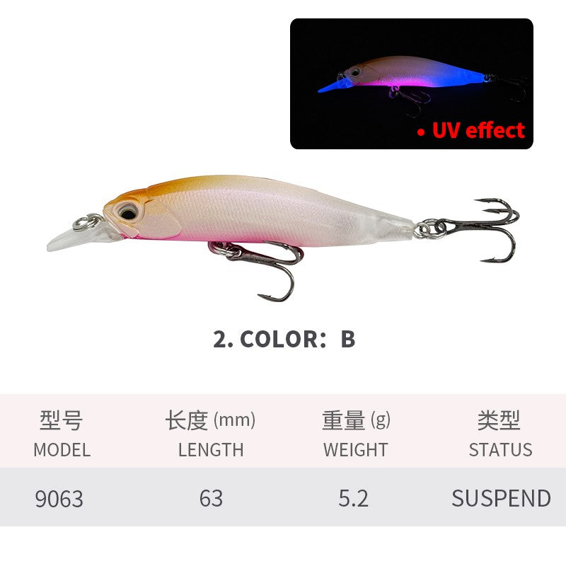 Isca de Pesca Suspend UV Minnow 5g 63mm Rozante 63SP Jerkbait Isca para Truta Baixo Água Salgada Twitch Jerk Retrieve Isca Artificial Rígida