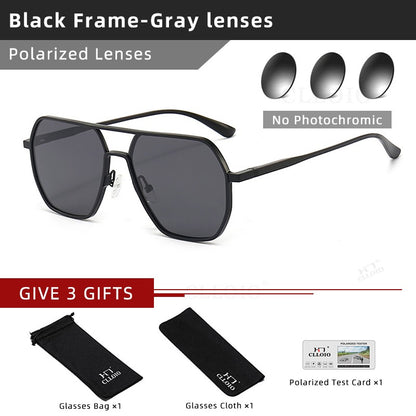 CLLOIO Óculos Antirreflexo para Visão Noturna e Diurna Masculino Feminino Polarizado para Dirigir Óculos de Sol Quadrados de Alumínio Fotocromáticos UV400