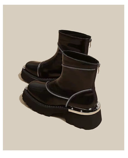 High Quality Black Shoes for Women Platform Boots Street Round Toe Ladies Shoes Non-slip Thick-soled Goth Boots Zapatos De Mujer