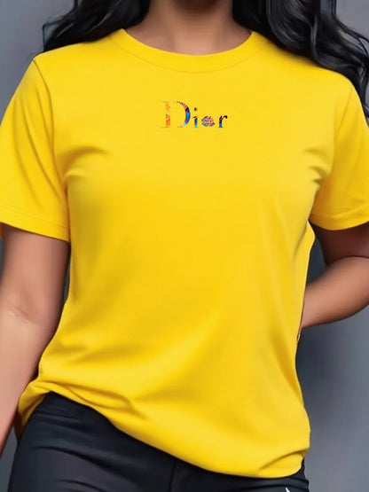 Ladies Hot Sale Brand Printed T-shirt Fashion Casual Letter Simple Pattern Top Summer Short Sleeve Loose Women's Cotton Top