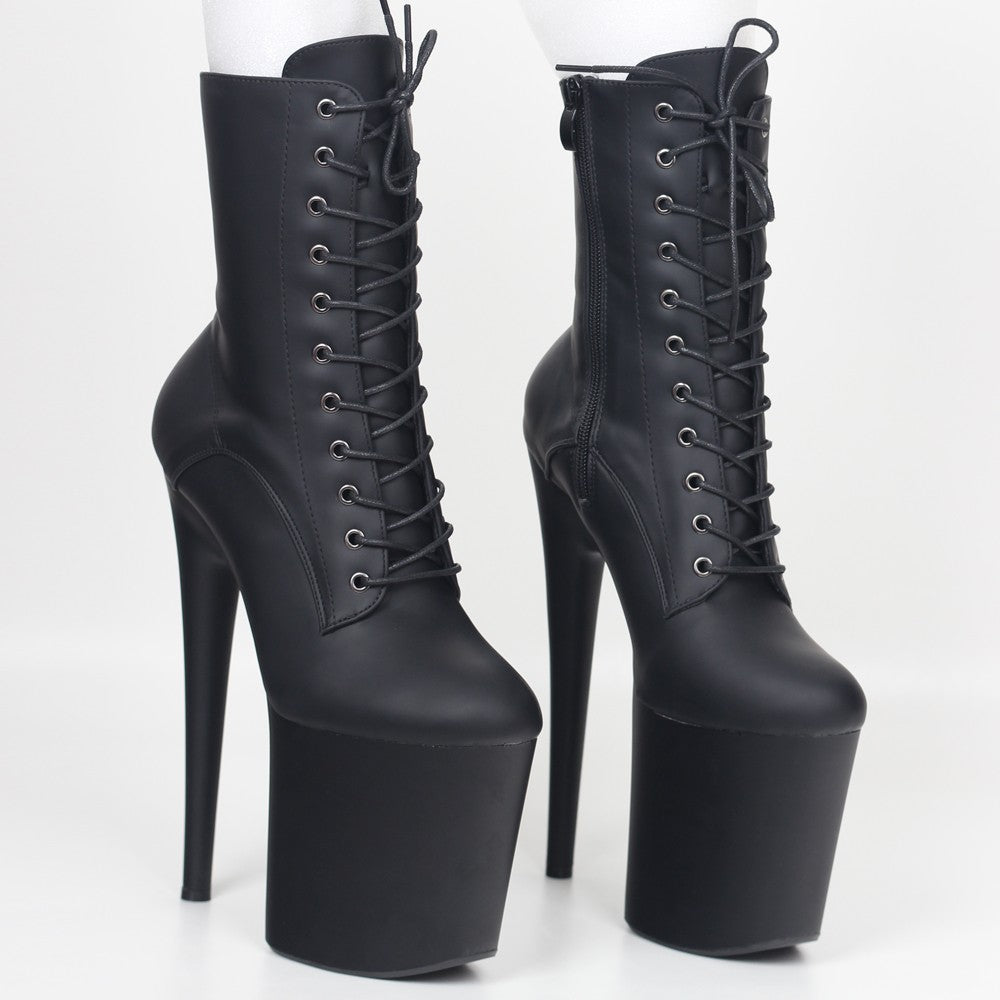 JIALUOWEI INS Style 20CM Extreme High Heels Platform Boots Lace Up Sexy Pole Dancing Ankle Boots Side Zip 5-12