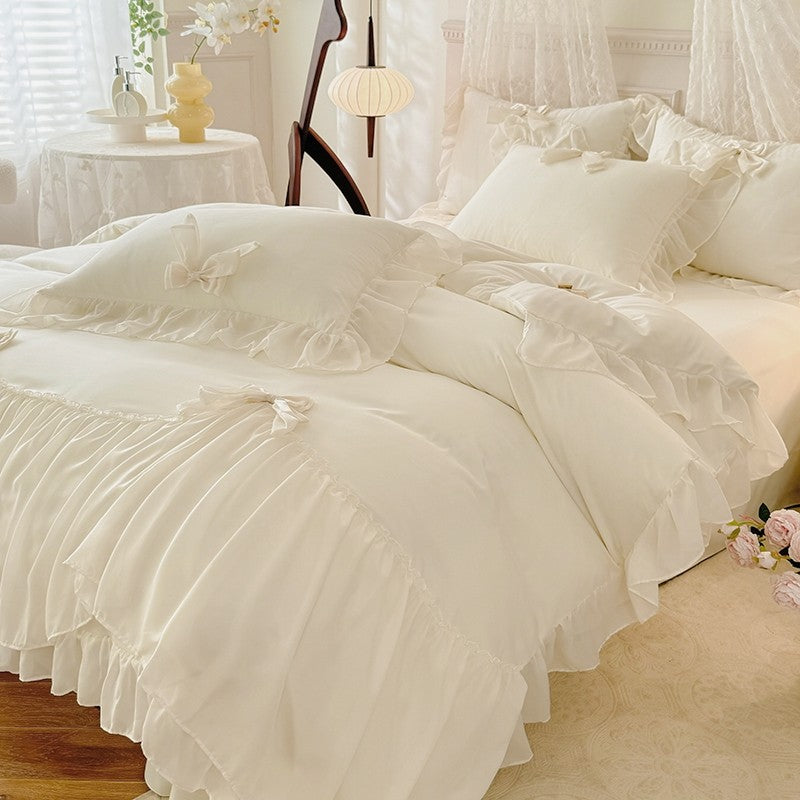 3pcs White Bedding set ruffles Duvet Cover Set (1*Duvet Cover + 2*Pillowcase, Without Core)for bedroom guest room