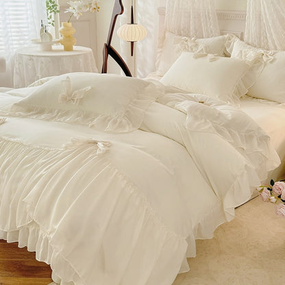 3pcs White Bedding set ruffles Duvet Cover Set (1*Duvet Cover + 2*Pillowcase, Without Core)for bedroom guest room