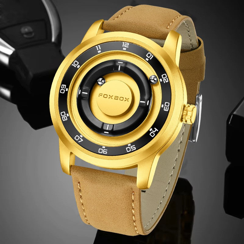FOXBOX Fashion Unique Dial Man Watch Leather Casual Sports Srolling Bead Magnetic Force Waterproof Quartz Watches for Men Clocks