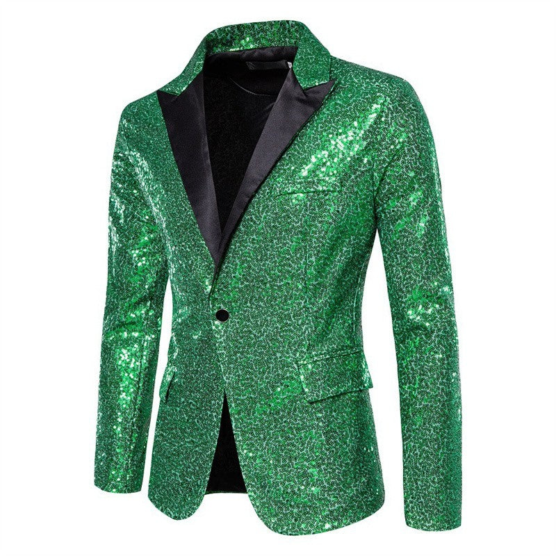 Fashion Men Luxurious Sequin Suit Jacket Green / Silver Men's Bar KTV Stage Dress Male Blazer Coat