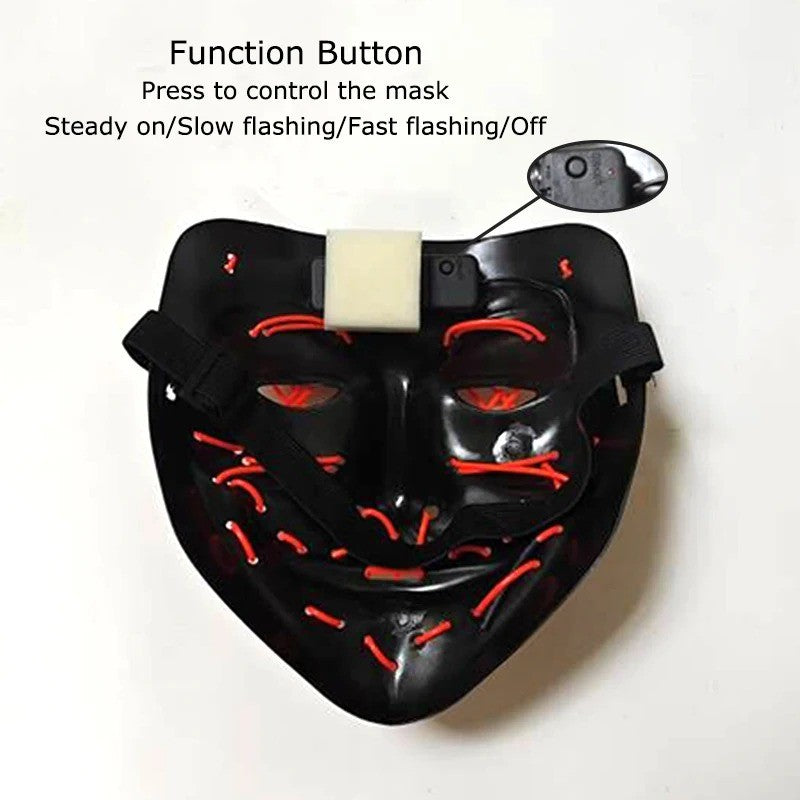 Wireless Neon LED Purge Mask Multi Glow Horror Face Cover Unisex Light Up Headgear For Halloween Masquerade Carnival Cosplay