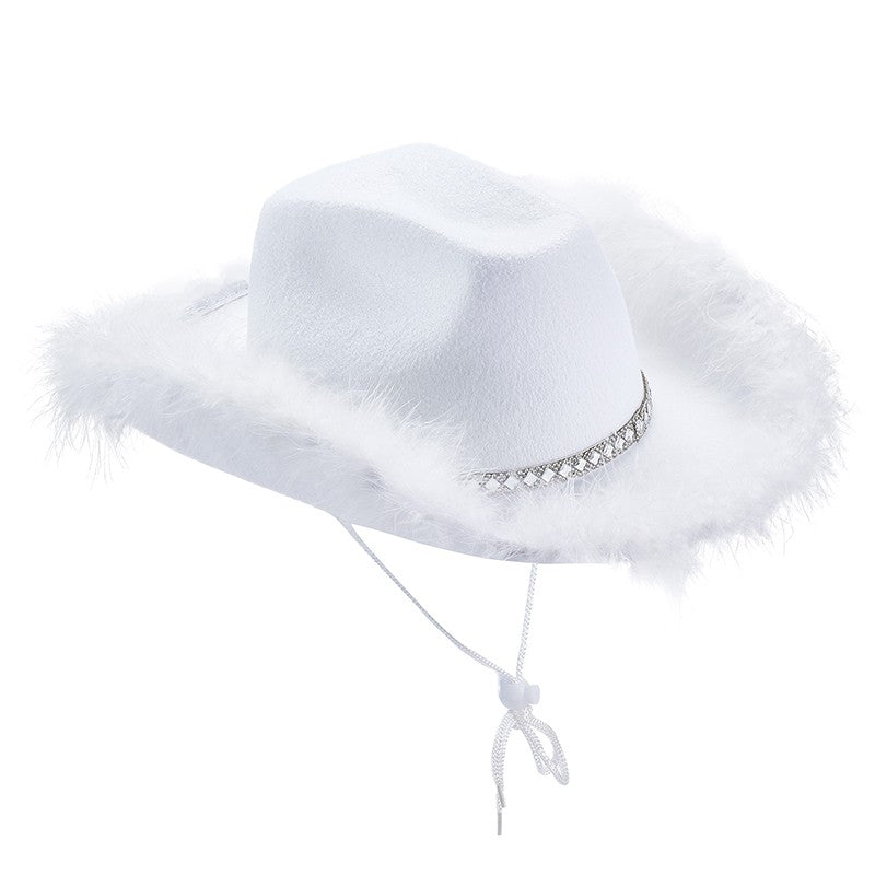 Women s Western Style Cowboy Hat with Feather Accents Wide Brim Sun Protection Cap for Outdoor Parties and Events