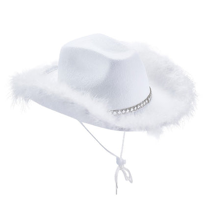 Women s Western Style Cowboy Hat with Feather Accents Wide Brim Sun Protection Cap for Outdoor Parties and Events