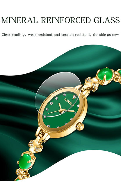 MKGO Women's Fashion Bracelet Watch Luxury Quartz Ladies Watch 30M Waterproof Premium Exquisite Emerald Crystal Female Watches