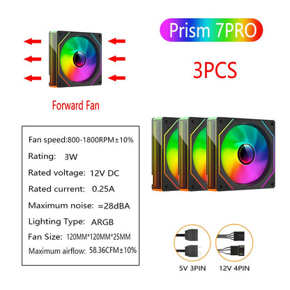 PRISM 7 PRO Computer Case Fan 120mm ARGB 4-Pin PWM Silent Cooling Fan 12V High Airflow 58.36CFM/800-1800RPM