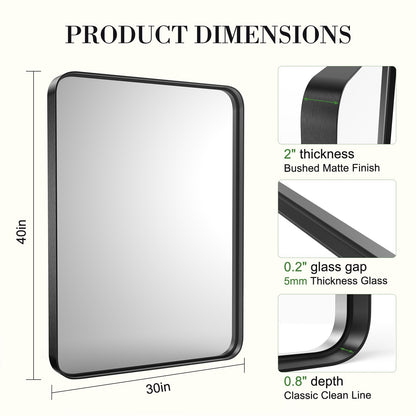 JHK Large Rectangle Vanity Framed Mirror for Wall Matte Metal Framed 30x40 Inch Modern Mirror Tempered Glass For Living Room