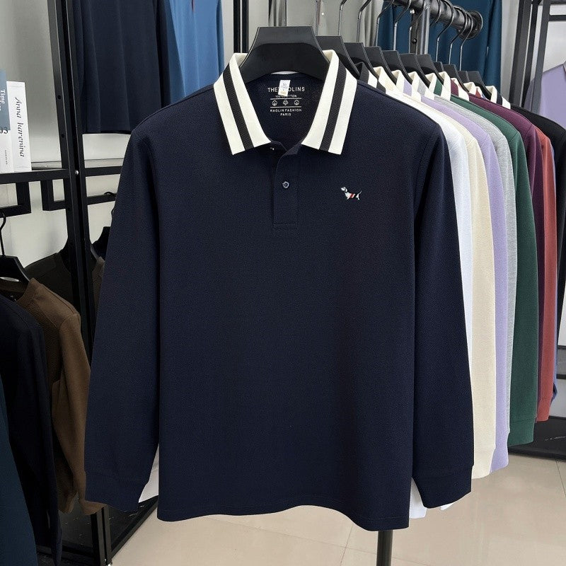 Men's 100% Cotton Original Design Printed Long Sleeved Polo Shirt Spring Autumn Simple Fashion Business Lapel T-shirt Men's Wear