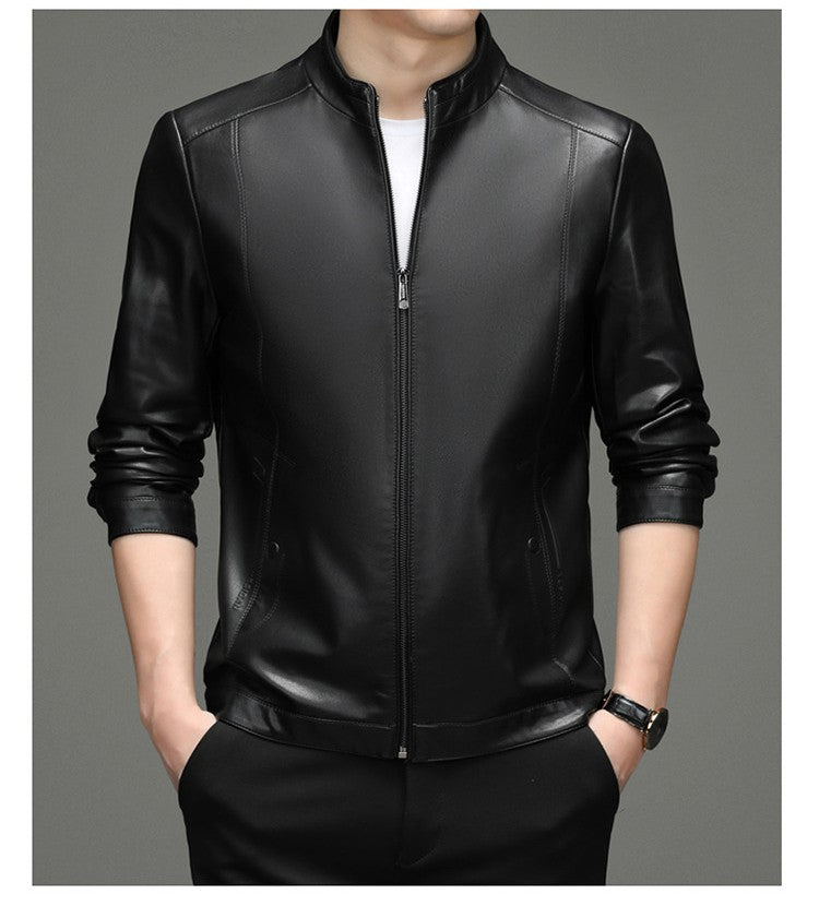 Spring and Autumn New Men's Lapel Leather Jacket Male Business Casual Middle-aged Men's Handsome Short Leather Coat Jackets 2025