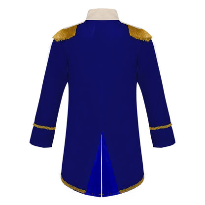Little Boys Prince Cosplay Costume Long Sleeve Gold Fringe Braiding Velvet Tuxedo Tailcoat Royal Court Cosplay Jacket Dress Up