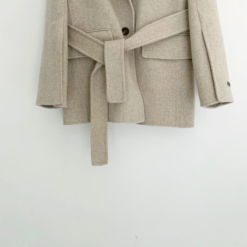 Retro Chic Autumn Winter Woolen Coat One Button Long Sve Suit Collar Waist Cinched Side Slit Warm Knitwear for Women