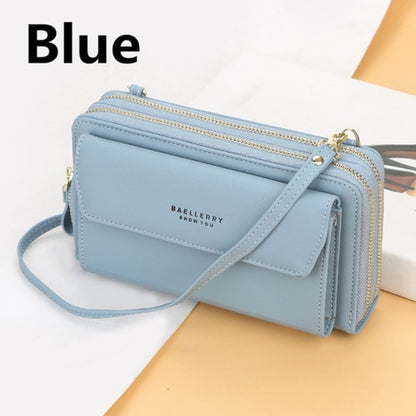 Women Long Wallet Korean Version Crossbody Bag Double Zipper Large Capacity Clutch Bag Shoulder Handbag Female Mobile Phone Bag