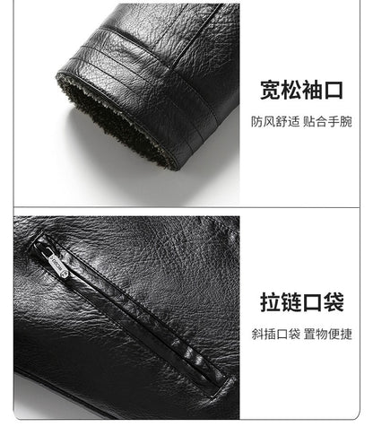 2025 veluokldly Leather Jacket Man Winter Motocross Windproof Warm PU Leather Coat chaqueta Male Trendy Motorcycle Fleece Coats