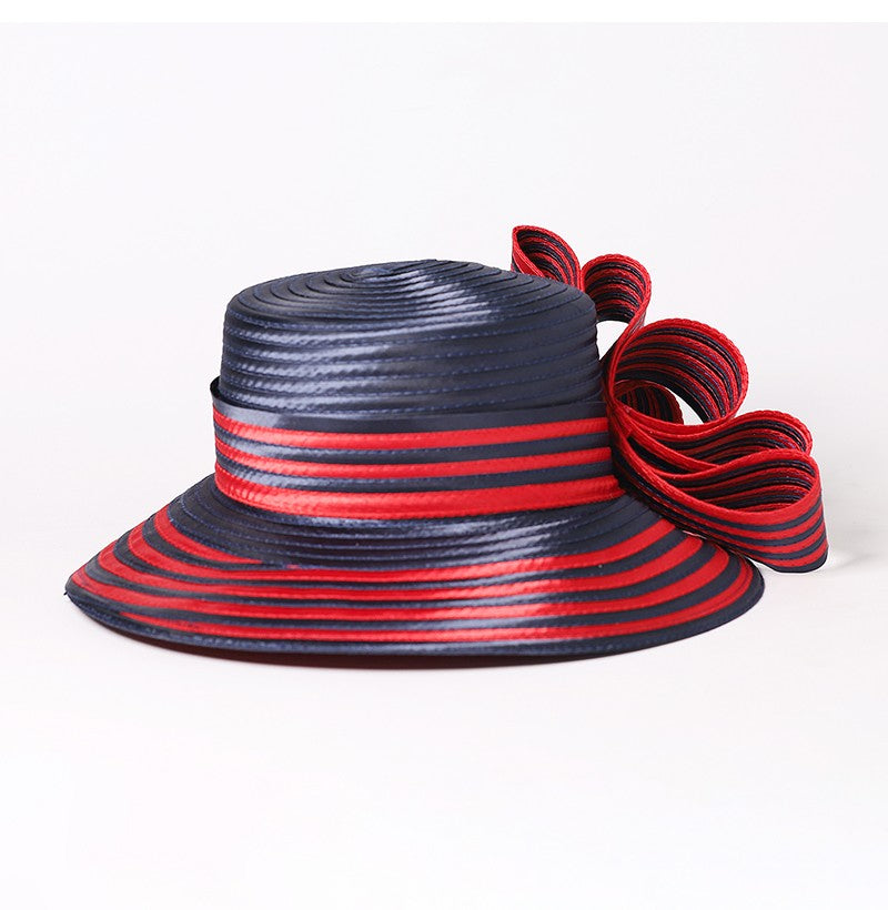 FS Satin Cloth Kentucky Derby Hats For Women Ladies Stripe Formal Tea Party Dress Wedding Bridal Elegant Church Cap Bowler Hat