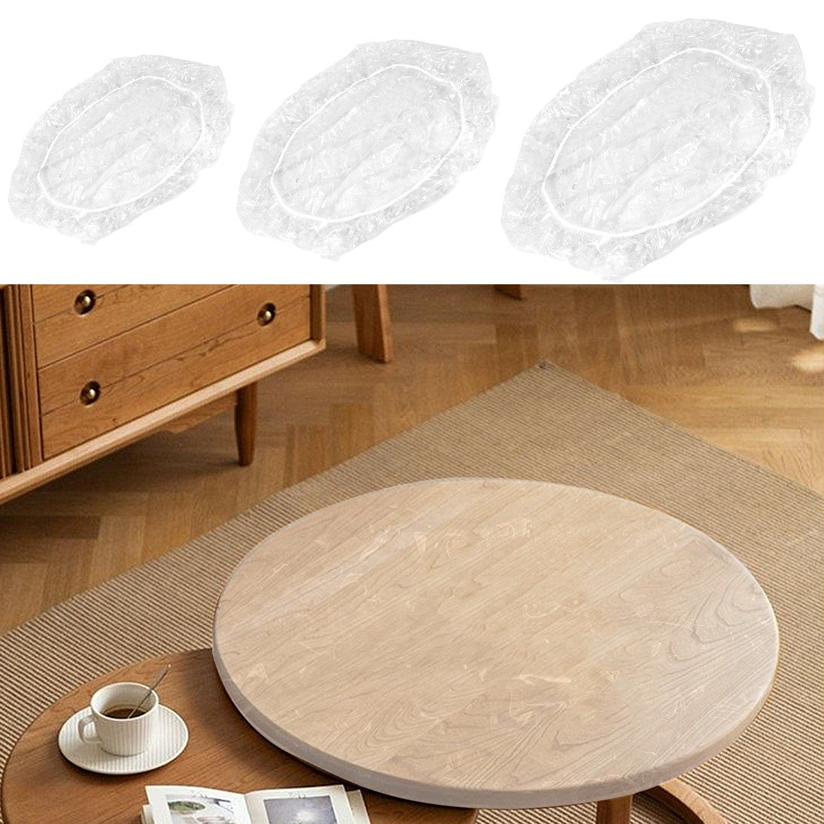 Fitted Clear Round Tablecloth Elastic Edged PVC Round Table Waterproof Oil-Proof Table Cover Protector Effortless to Clean Table