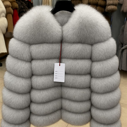 QUEENTINA Fox Fur 70cm Coat Real Winter Women'S New Fashion Furry 2025 Leather And Skin White Natural New In Coats & Jackets
