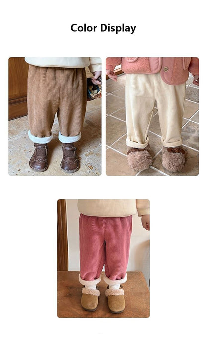 Baby Kids Corduroy Pants Children Fleece-Lined Thermal Winter Warm Straight Leg Casual Trousers for Boys Girls Clothing