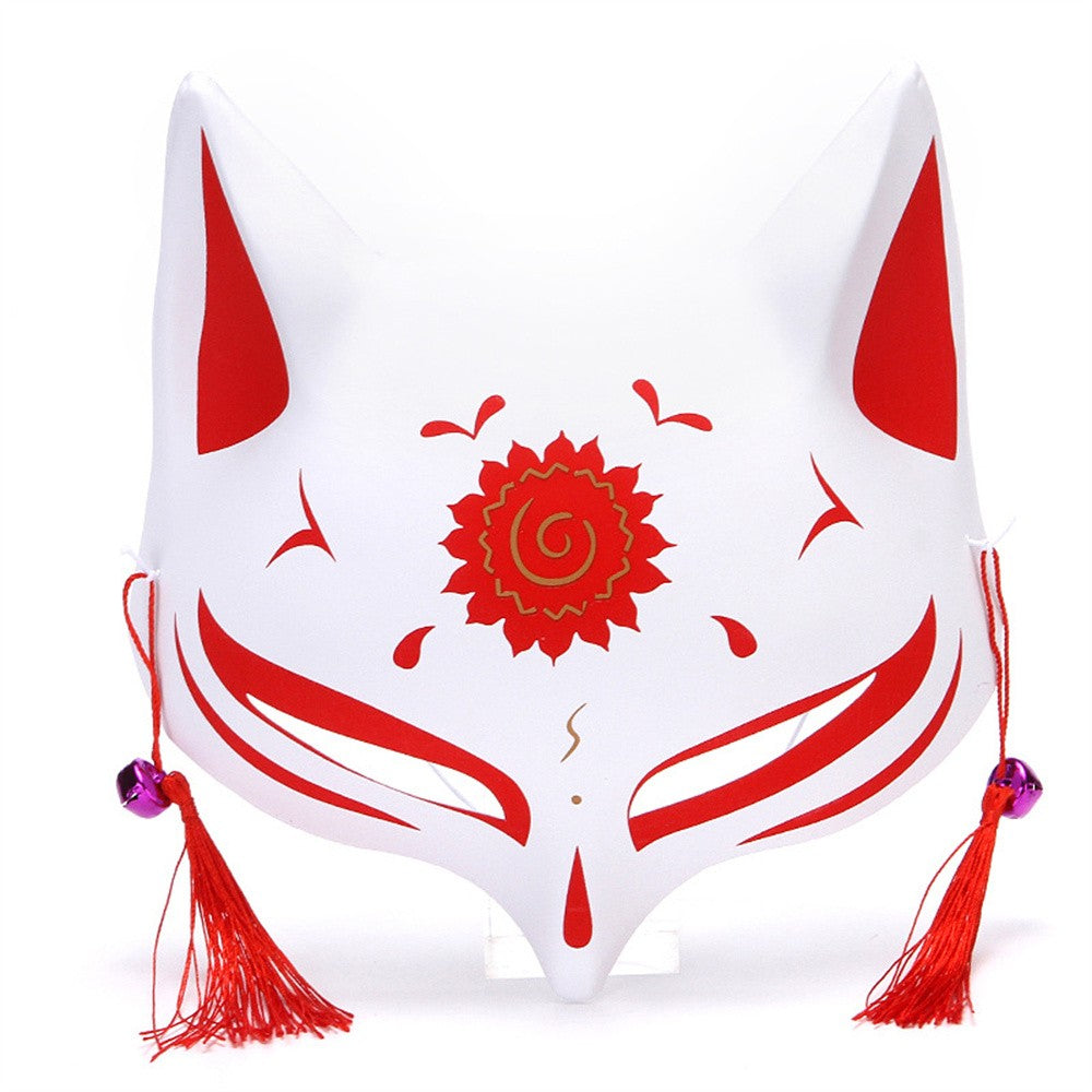 New Fashion Anime Fox Mask Hand-Painted Half Face Cat Mask With Tassels Bell Halloween Masquerade Party Festival Cosplay Gift