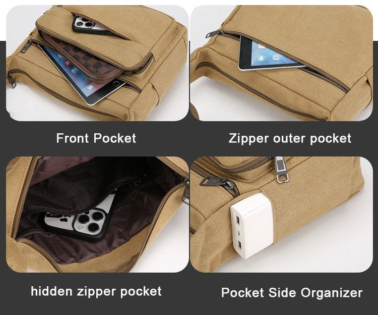 Men's Canvas Messenger Bag Single Shoulder High Quality Crossbody Bag Messenger Bag Commuter Travel Daily Use With Compartment