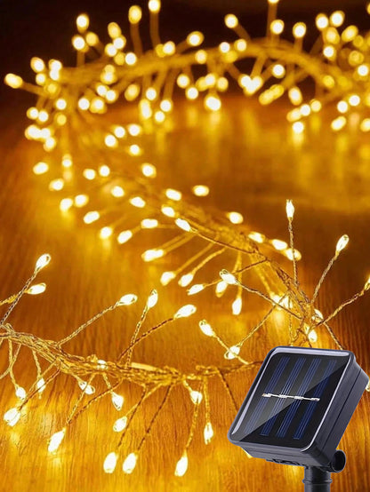 Solar LED Firecracker String Lights Outdoor Waterproof Garland Fairy Light for Wedding Party Garden Christmas Holiday Decoration