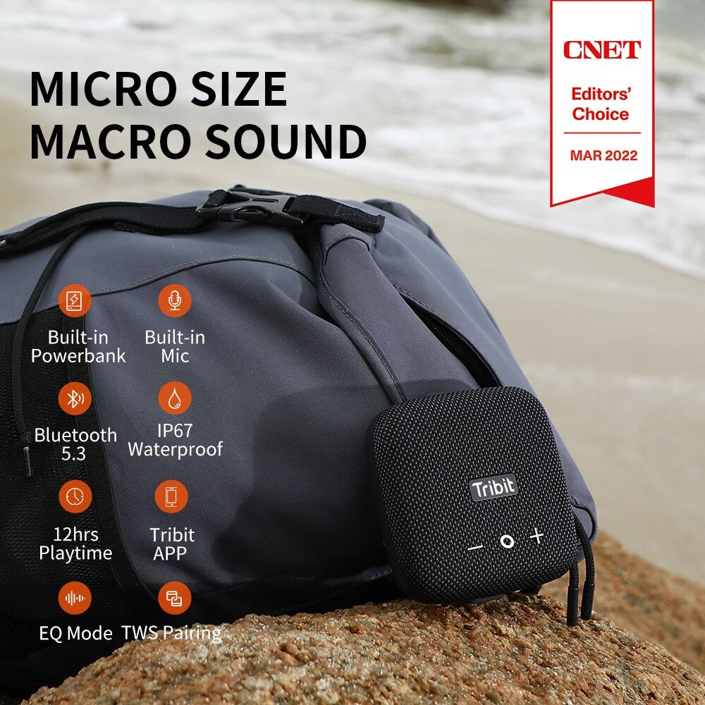 Tribit StormBox Micro 2 Caixa de Som Bluetooth Portátil 90dB Som Alto Graves Profundos IP67 à Prova D'água Pequena Caixa de Som para Acampamento Alça Embutida