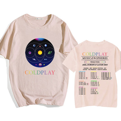Cold-play Music of The Spheres World Tour 2025 Tshirts Cotton Tees Heavy Mental Fashion Graphic T-shirt Short Sleeve Unisex Tops