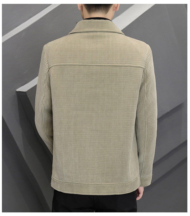 Men's Fleece-Lined Thickened Warm Casual Jacket New Turn-Down Collar Trendy Short Wool Coat Woolen Overcoat