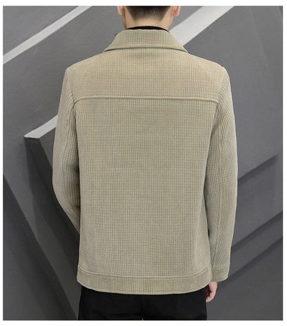 Men's Fleece-Lined Thickened Warm Casual Jacket New Turn-Down Collar Trendy Short Wool Coat Woolen Overcoat