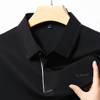 New Men's Business Casual Long Sleeved Shirt with Badge Solid Color Polo Shirt Fashionable Breathable Comfortable Versatile Top