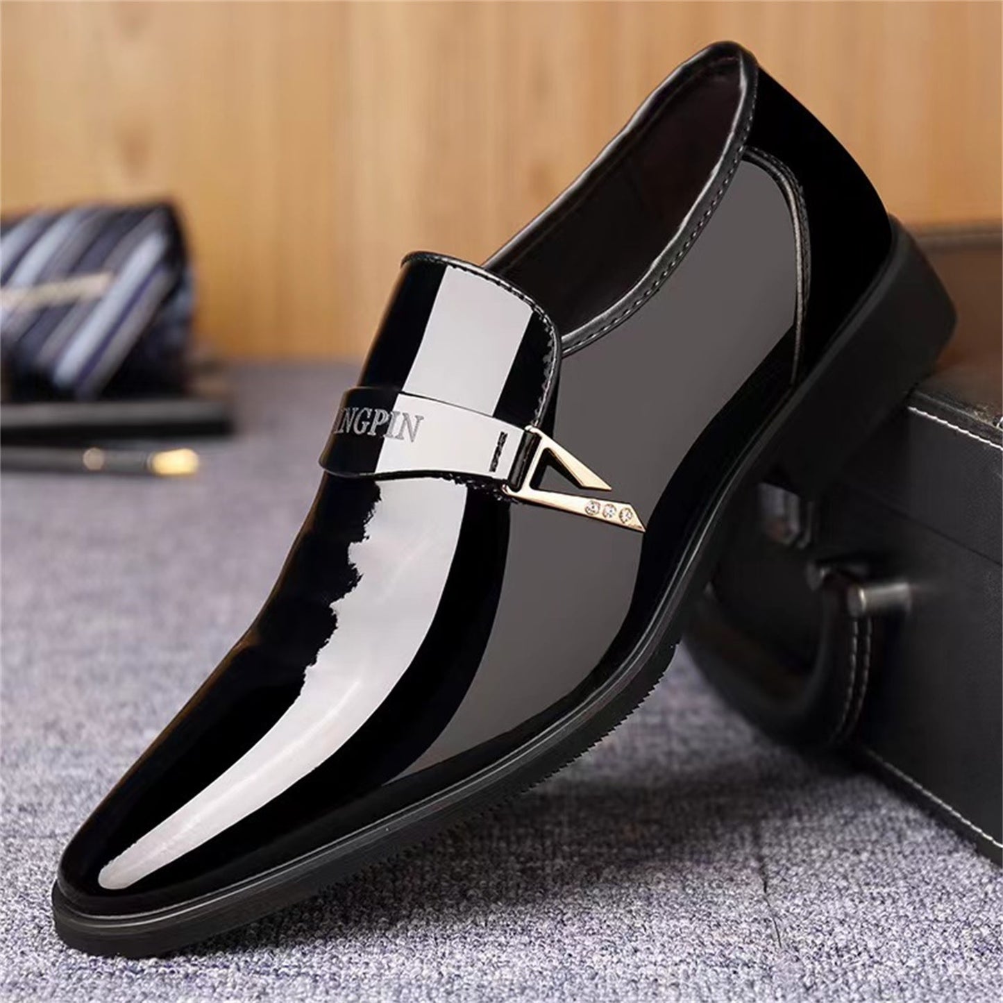 Black PU Patent Leather Shoes For Men Casual Business Shoes Formal Office Work Shoes For Male Party Wedding