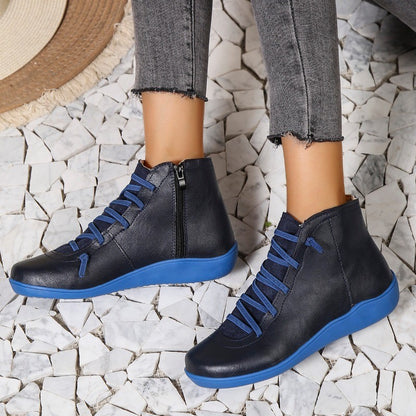 New Women'S Round Toe Flat Zipper Snow Boots Wool Slippers Woman Ankle Boots Women Pu Leather Women Shoes  Zapatos De Mujer