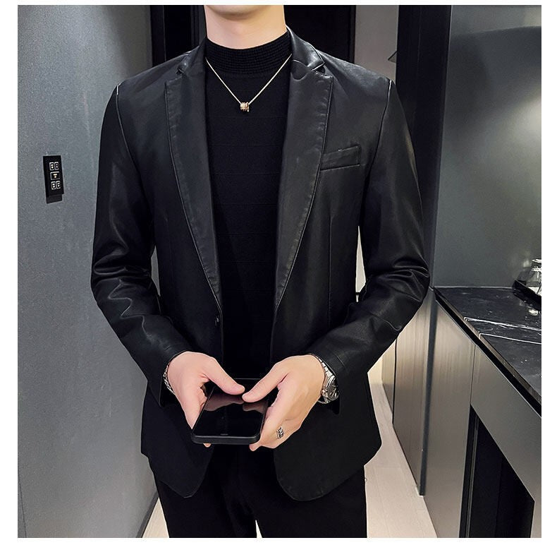 Fashion Men's Casual Leather Dress Suit Coat Male Fashion Business Casual Pu Blazers Jacket Casual Blazer Jackets Man Outerwear