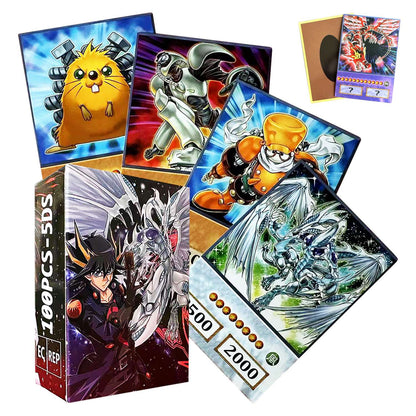100 unids Yu-Gi-Oh Anime Estilo Cartas Olhos Azuis Mago Negro Exodia Obelisco Slifer Ra Yugioh DM Cartão Clássico Proxy DIY Presente Infantil